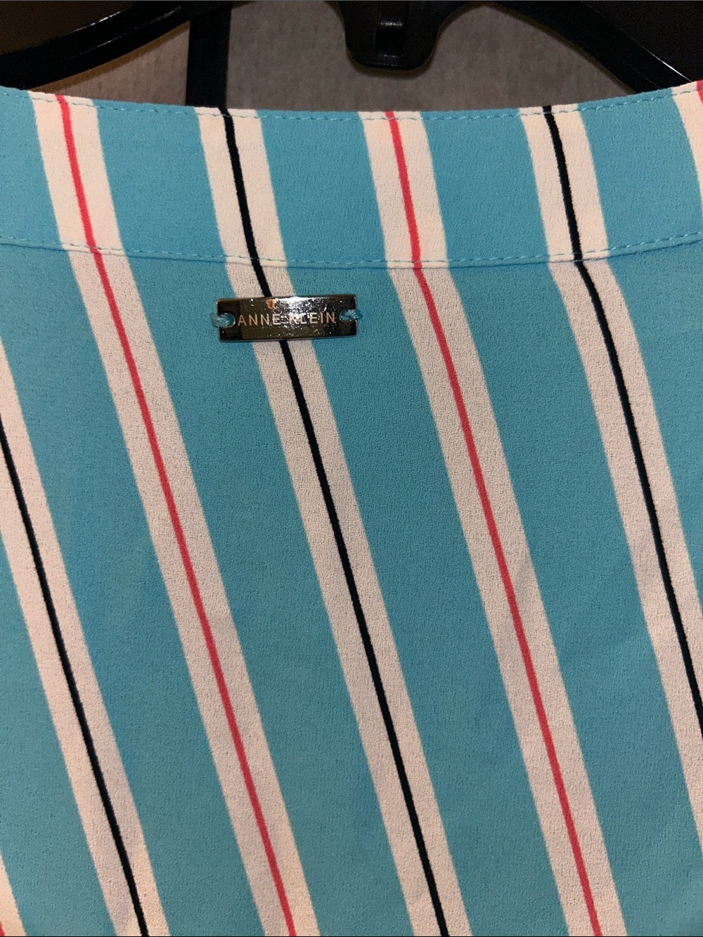 Anne Klein Teal Striped Split-Neck Blouse - Picture 6 of 8